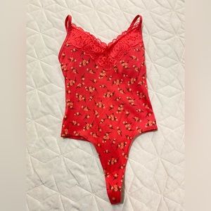 Victorias Secret PINK Soft Cotton Bodysuit Shirt Top orange Floral size small
